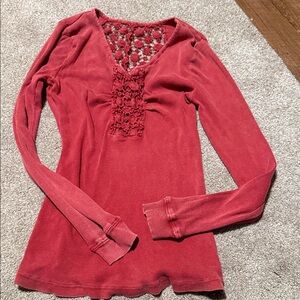 ONE WORLD Women's Red Lace Detail Long Sleeve Top
